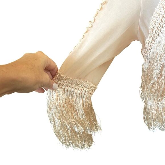 Coastal Cowgirl Blouse Layered Fringe Romantic Sleeve Cutouts Top Size Large - Picture 4 of 14